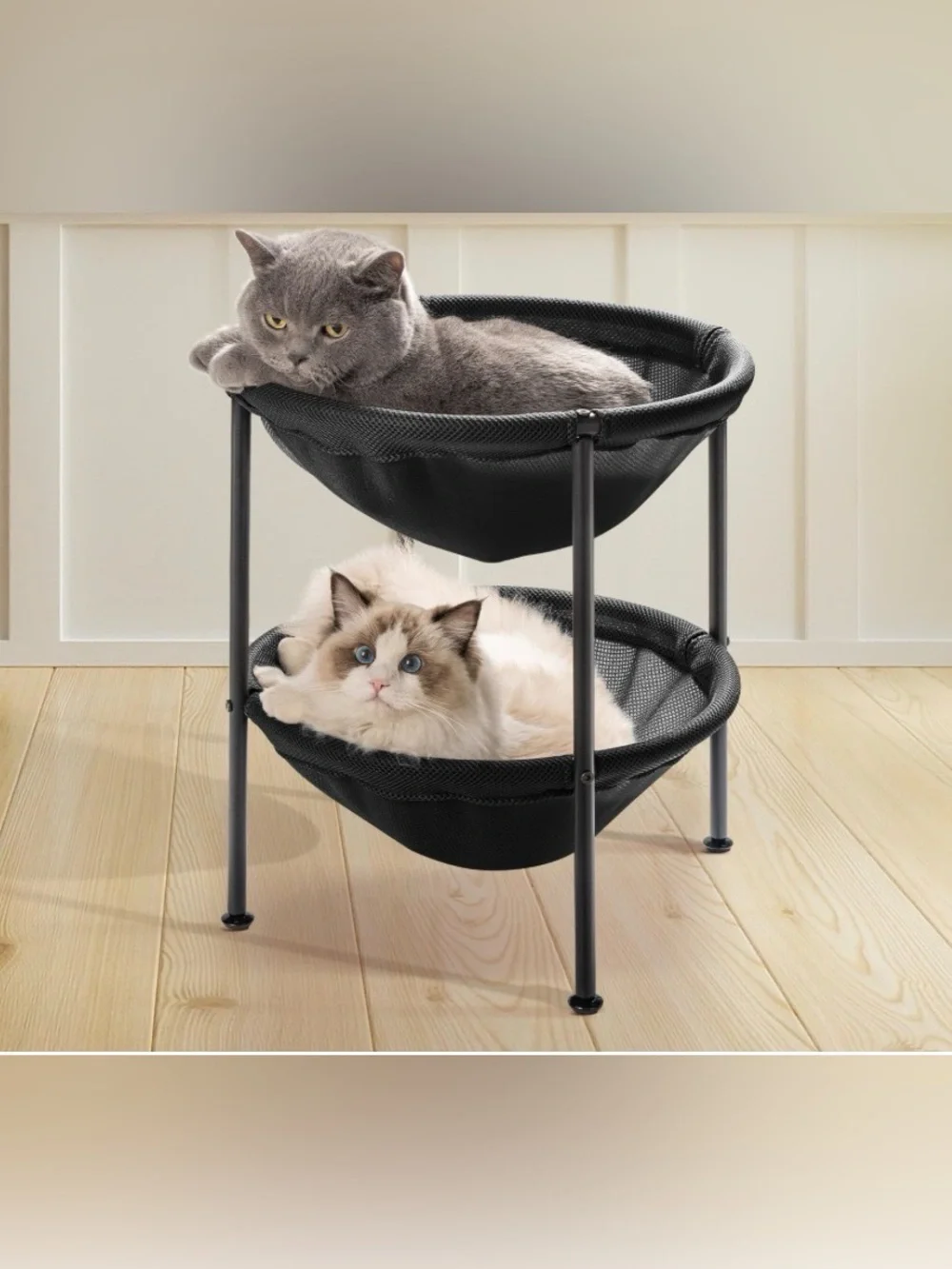 JUNSPOW Double Cat Bed Black,